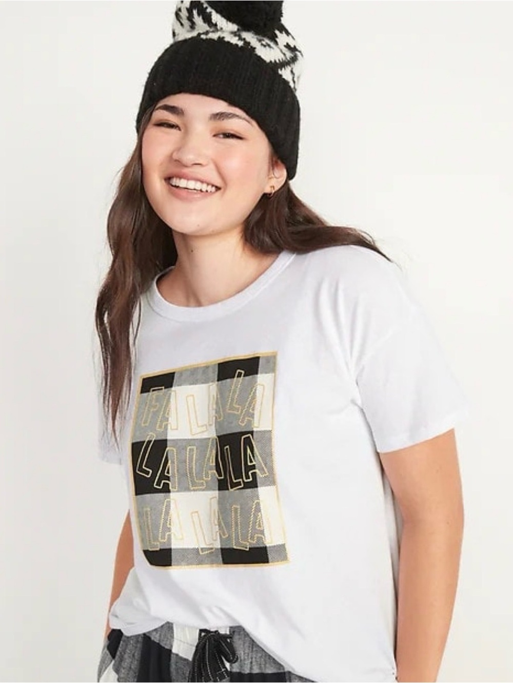 Old Navy White "Fa La La" Plaid Holiday Easy Tee 4X